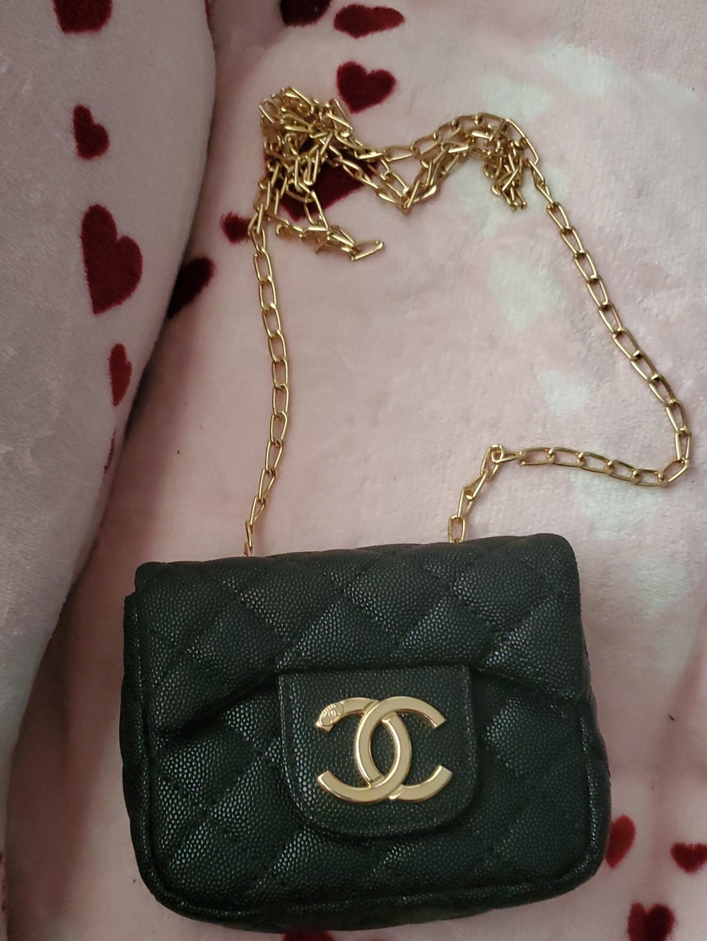 Cc  Black Quilted Mini Crossbody with Gold Chain